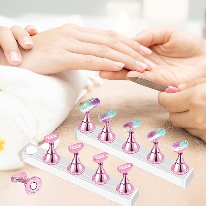 2 Set Nail Stand,Nail Holder Stand with 100 Pcs Double Sided Tape,Press on Nail Stand,Nail Practice Hand,Nail Holder for Painting Nails,for Nail Art Display,Home DIY Beginner Salon Supplies(Pink)