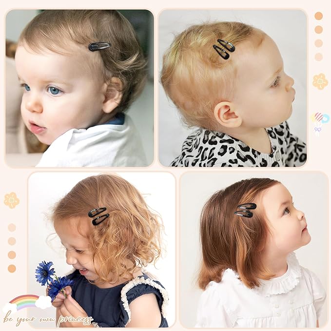 1Inch Black Snap Hair Clips, 60Pcs Small Clips for Little Girls, Baby Infant 3cm Candy Color Hair Clips Barrettes for Toddlers Hair Accessories