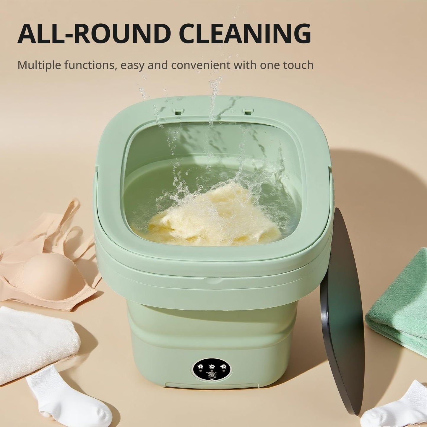 Portable Washing Machine, Mini Washer, 16L Upgraded with Spin Basket, Foldable Design Ideal for Apartment, Home and Hotel, portable washer 3 Cleaning Modes Suitable for Small Clothes