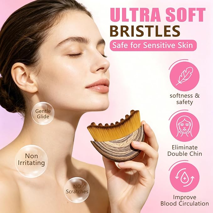 2PCS Lymphatic Drainage Gua Sha Face Brush for Sculpting, Lymphatic Contour Face Brush for Reduce Puffiness & Lift, Super Soft Manual Massager for Facial Cleansing with Portable Case