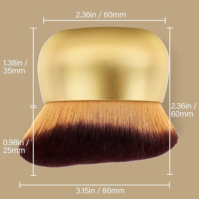 Extra Large Body Makeup Brush For Self Tanner, Leg Makeup &Bronzer Blend,75 mm Wide-headed Kabuki Brush Provides More Even& Pretty Application, Sunscreen Face&Back Makeup Brush, Wet&Dry Use- Gold