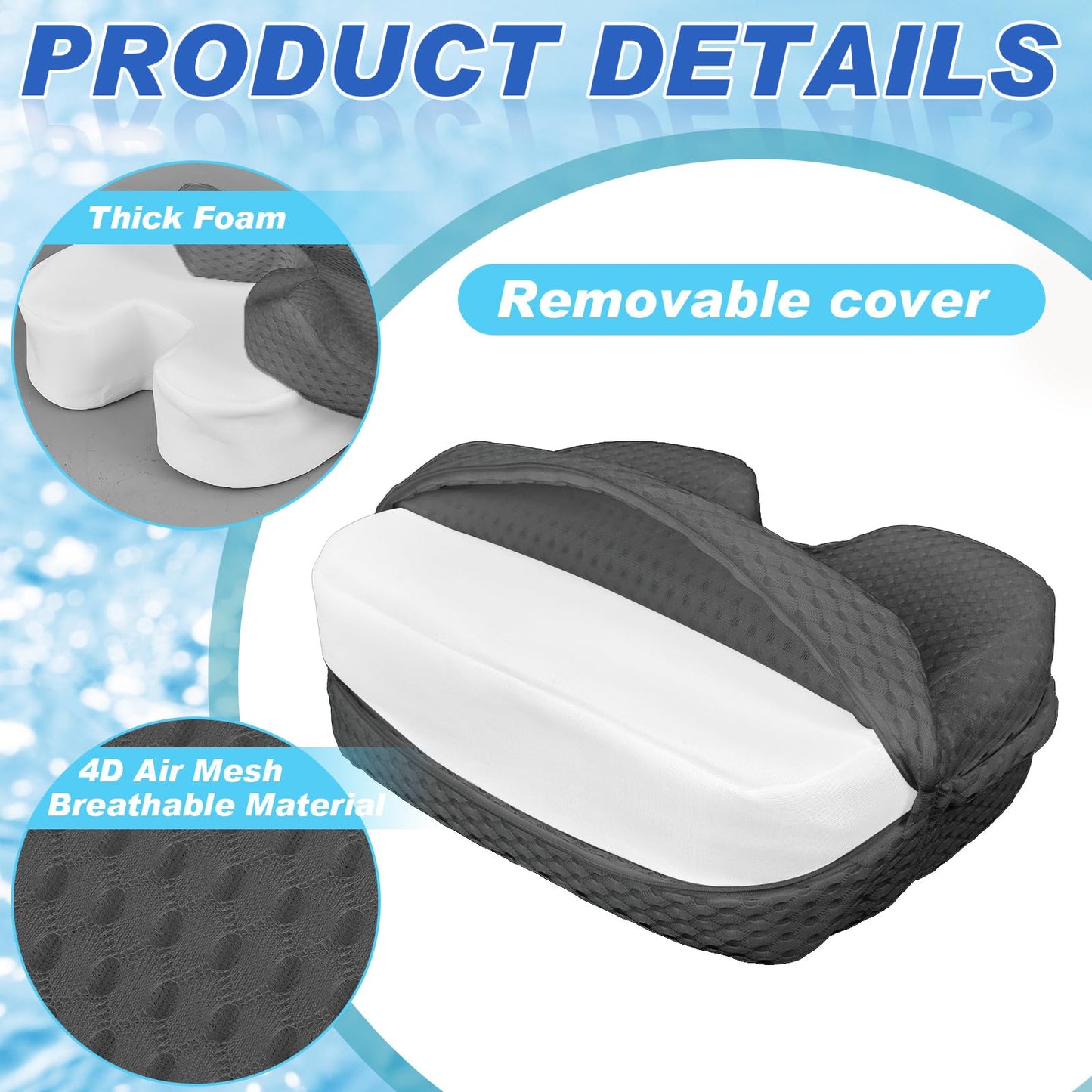 Tinideya 2 Pcs Hot Tub Booster Seat for Adults with Suction Cups and 4 Pcs Hot Tub Sponge Air Mesh Portable 15 x 12 x 5 Inch Seats Washable Inflatable Accessories for Spa Cushion(Grey)