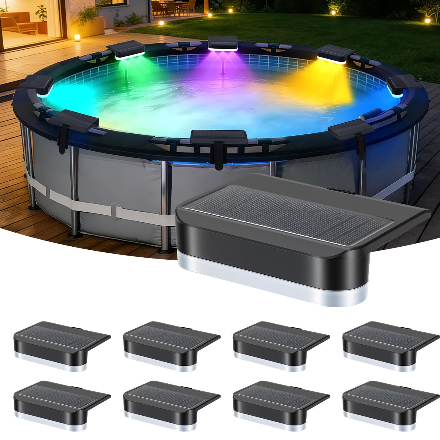 8Packs Solar Pool Lights for Above Ground & In-Ground Pools, 11 Lighting Modes, RGB Outdoor Waterproof Swimming Pools Night Light