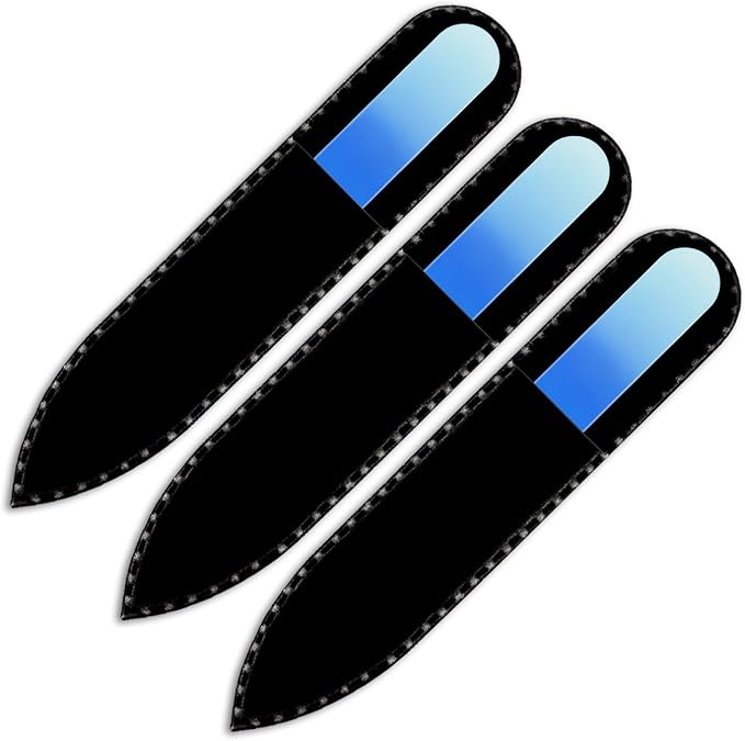 Mont Bleu Rainbow Crystal Nail File in Black Pouch - Small - Purse Size - Czech Tempered Glass - Handmade in Czech Republic - Glass Nail Files for Natural Nails