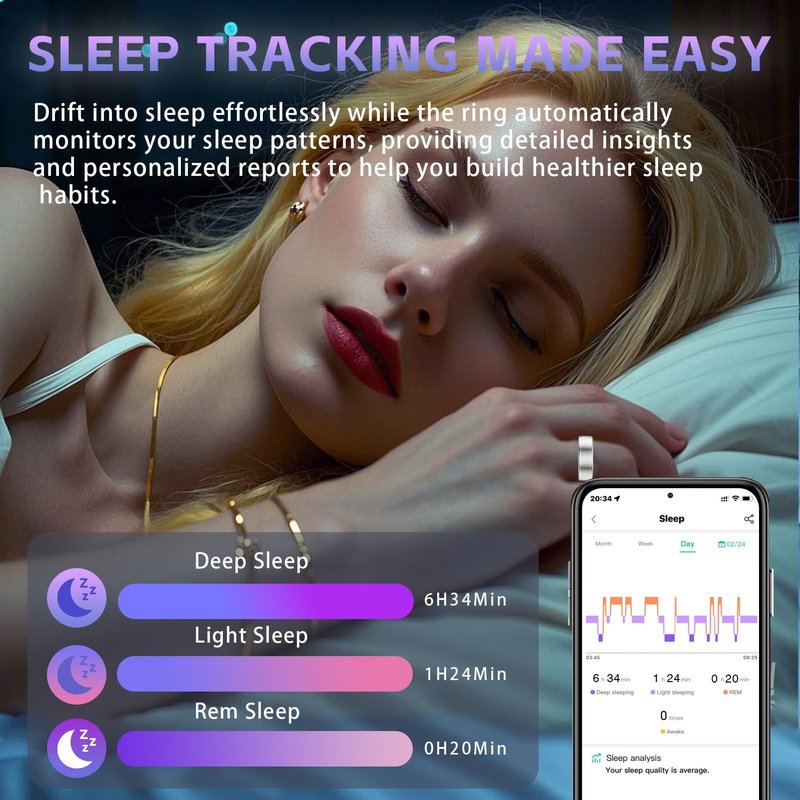 Anarow Smart Ring Health Tracker, Fitness Tracker Ring for Women Men, Monitoring of Pedometer, SpO2, Sleep Quality, Heart Rate, No Subscription Fee, Sport Rings for iOS & Android (Silver 7)