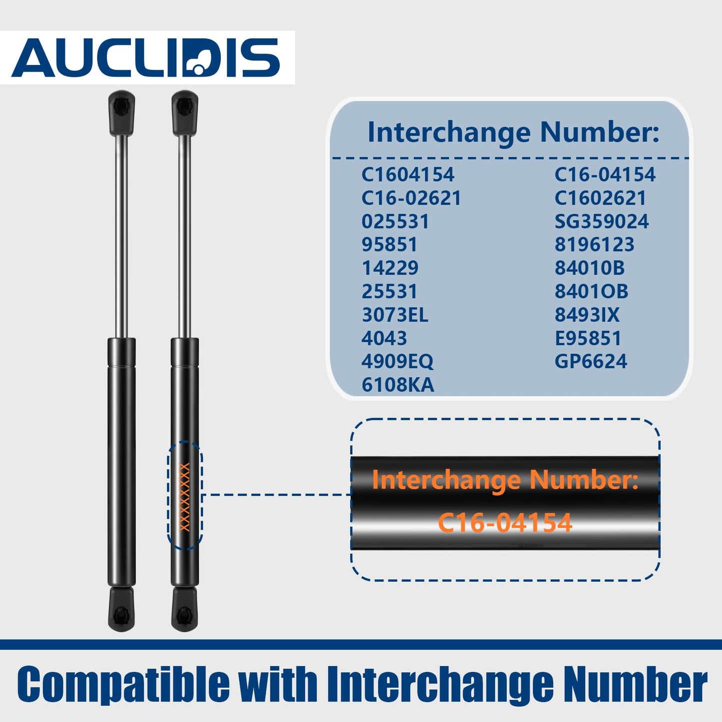 C1604154 C16-04154 15 inch 24lb/107N Gas Strut Shock Spring Lift Support for Leer Camper Shell Truck Topper Cap Canopy Door Windows Toolbox Snugtop Replacement Parts, 025531, Set of 2 by AUCLIDIS