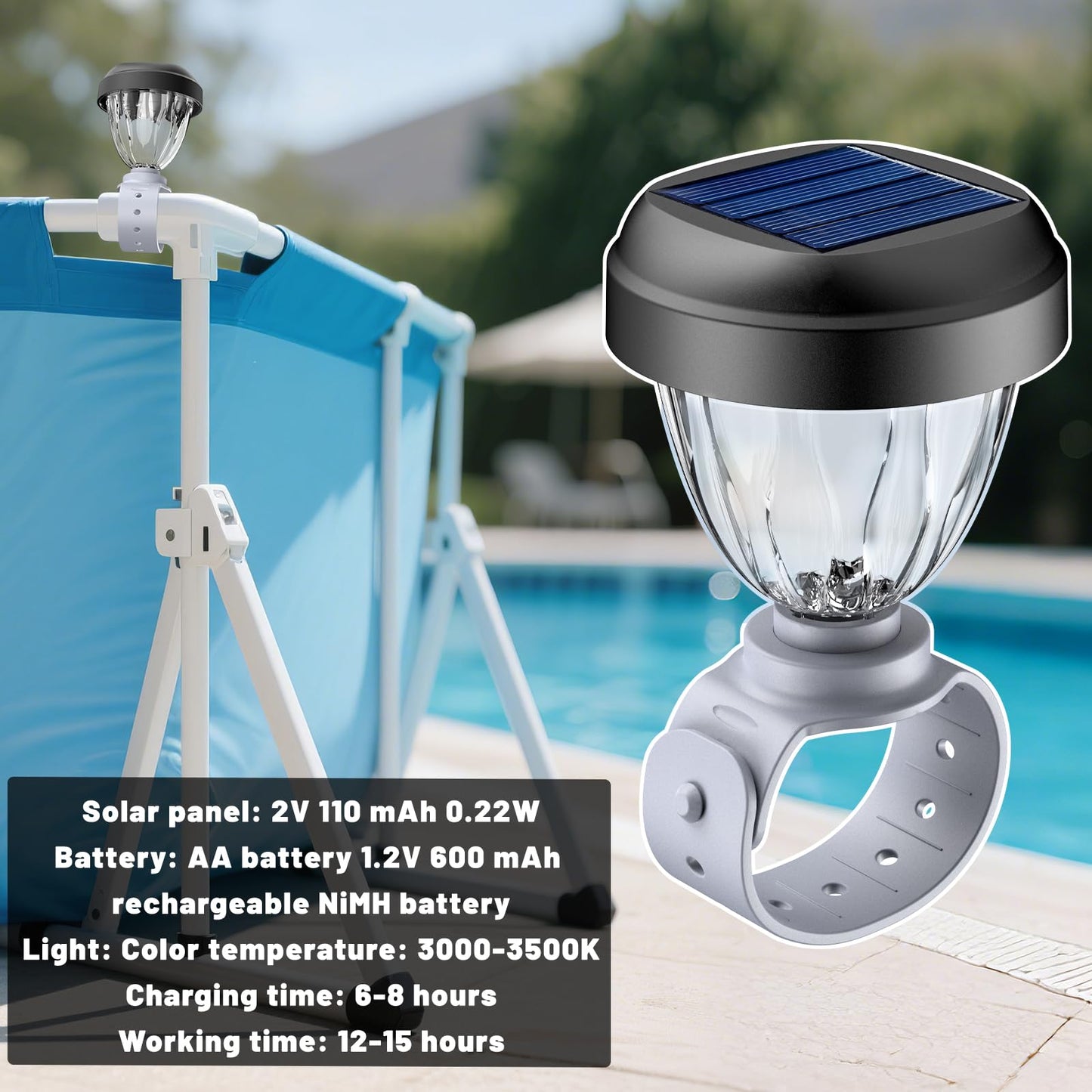 JEMULICE Solar Pool Lights for Above Ground Pools, LED Energy Saving Warm White Light, Waterproof for Frame Swimming Pools Night Accessories(4 Pcs)