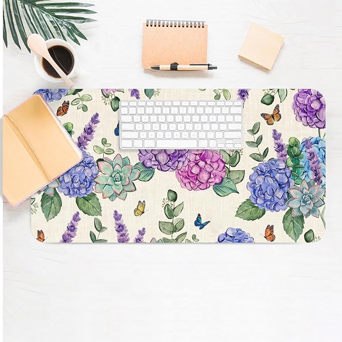 Large Mouse Pad, Hydrangea Desk Mat for Desktop, Women Girls Flowers PU Leather Waterproof Desk Pad, Computer PC Laptop Protector Gaming Mouse Pads for School Office Home (31.5" x 15.7")