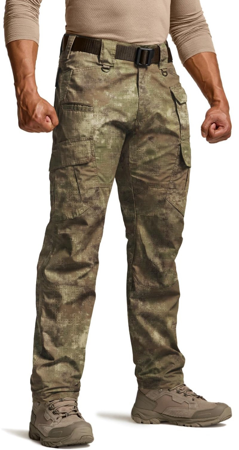 CQR Men's Tactical Pants, Water Resistant Ripstop Cargo Pants, Lightweight EDC Work Hiking Pants, Outdoor Apparel, Duratex Mag Pocket Print Fractal Camo, 44W x 30L