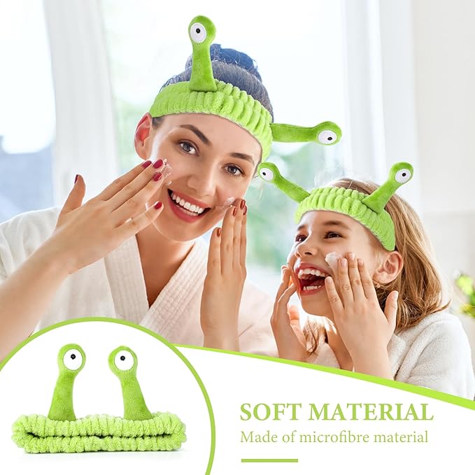 Face Wash Headband, Palm and Snail Spa Hair Bands Makeup Headbands Women Cartoon Cute Coral Fleece Elastic Headband Creative Hair Accessories for Washing Face Shower Sports (Fluorescent Green)