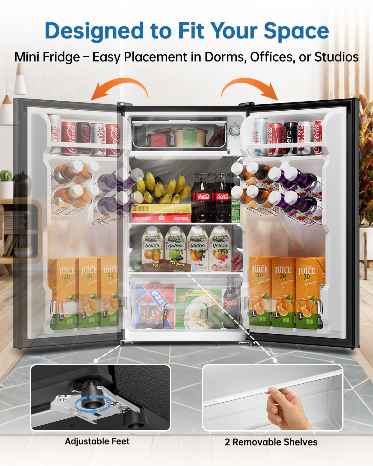 Frostorm 3.2 Cu Ft Mini Fridge with Freezer - Energy Efficient, Large Capacity Single Door Upright Freezer for Bedroom, Office & Dorm | Small Fridge, Reversible Door, ETL Certified(Black)