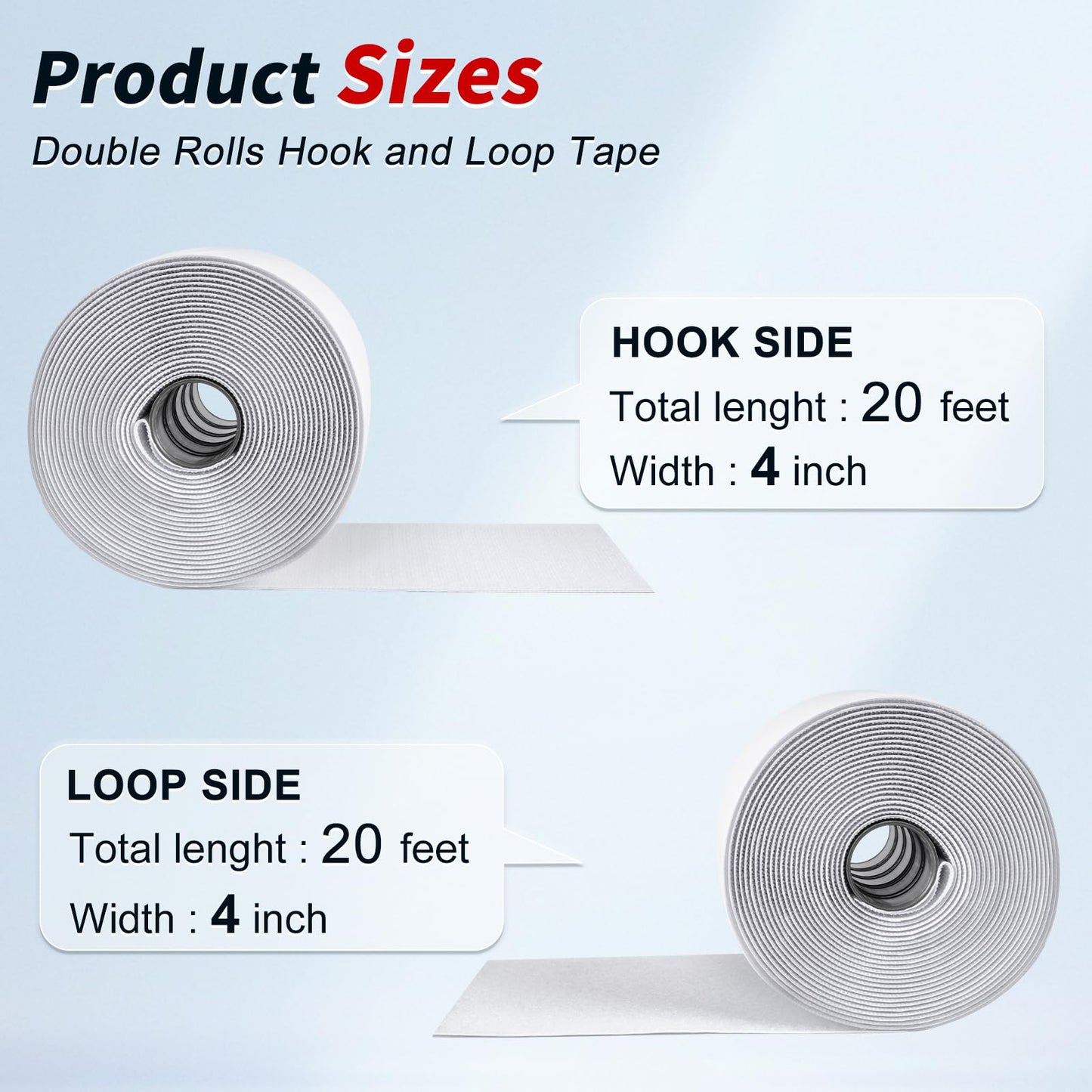 4 Inch x 20Feet Hook and Loop Strips with Adhesive,Keep Couch Cushions from Sliding, Picture Wall Hanging, No Punching Wall Mounting, Keep Your Carpet Rugs in Place