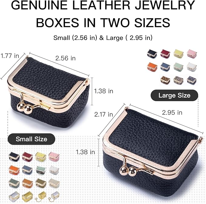 Genuine Leather mini Jewelry box, Portable Travel Jewelry case - Vintage mini Organizer with Kiss Lock for Rings, Earrings, Necklace, Bracelet | Gift for Women (Brown Leopard Print L)