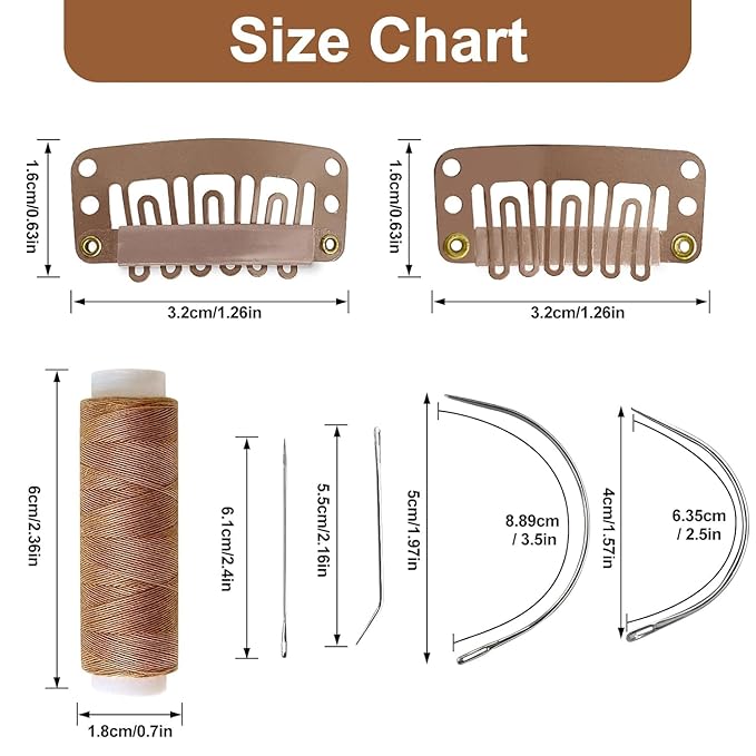 50Pcs 32mm Hairpieces Snap Clips U Shape Wig Clips for Hair Extensions Making Wig Accessories Set Tools (Light Brown)
