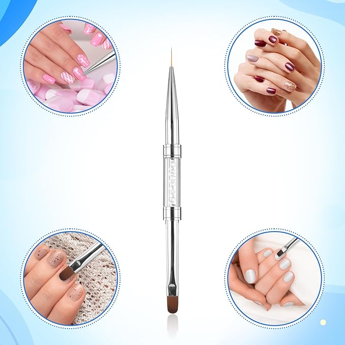 2 Pcs Double Ended Nail Builder Gel Brush, French Tip Brush Hard Gel for Nails, Brush Liner Brush Nails Hard Gel for Design Nails Professional Nail Art(White)