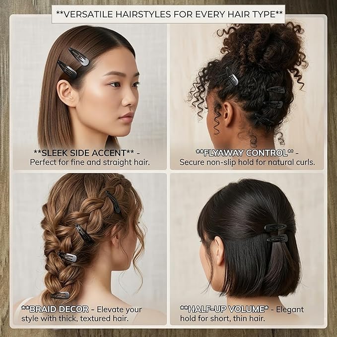 120 Pack Black Hair Clips | Non-Slip Snap Clips for Women & Girls | Durable Hairpins for Thick Hair, Updos, Braids & Buns | Secure Hold, Snag-Free Design