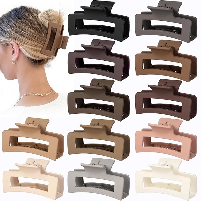 3.5 Inch Medium Hair Claw Clips 12 Pcs Square Claw for Thick and Thin Hair Rectangular Rectangle Hair Clips Jaw Clips Bulk Hair Accessories for women and Girls (Regular)