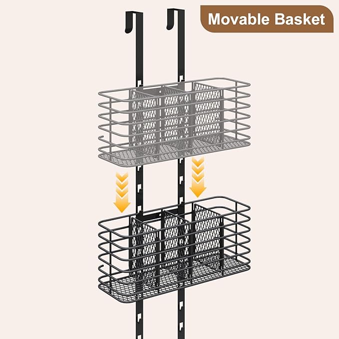 Yuyetuyo 7-Tier Over The Door Organizer, Shower Caddy Hanging &Wall Mounted Hair Tool Organizer/Hair Dryer Holder Adjustable, Behind Door Storage for Bathroom Bedroom Closet Cabinet Pantry Kitchen