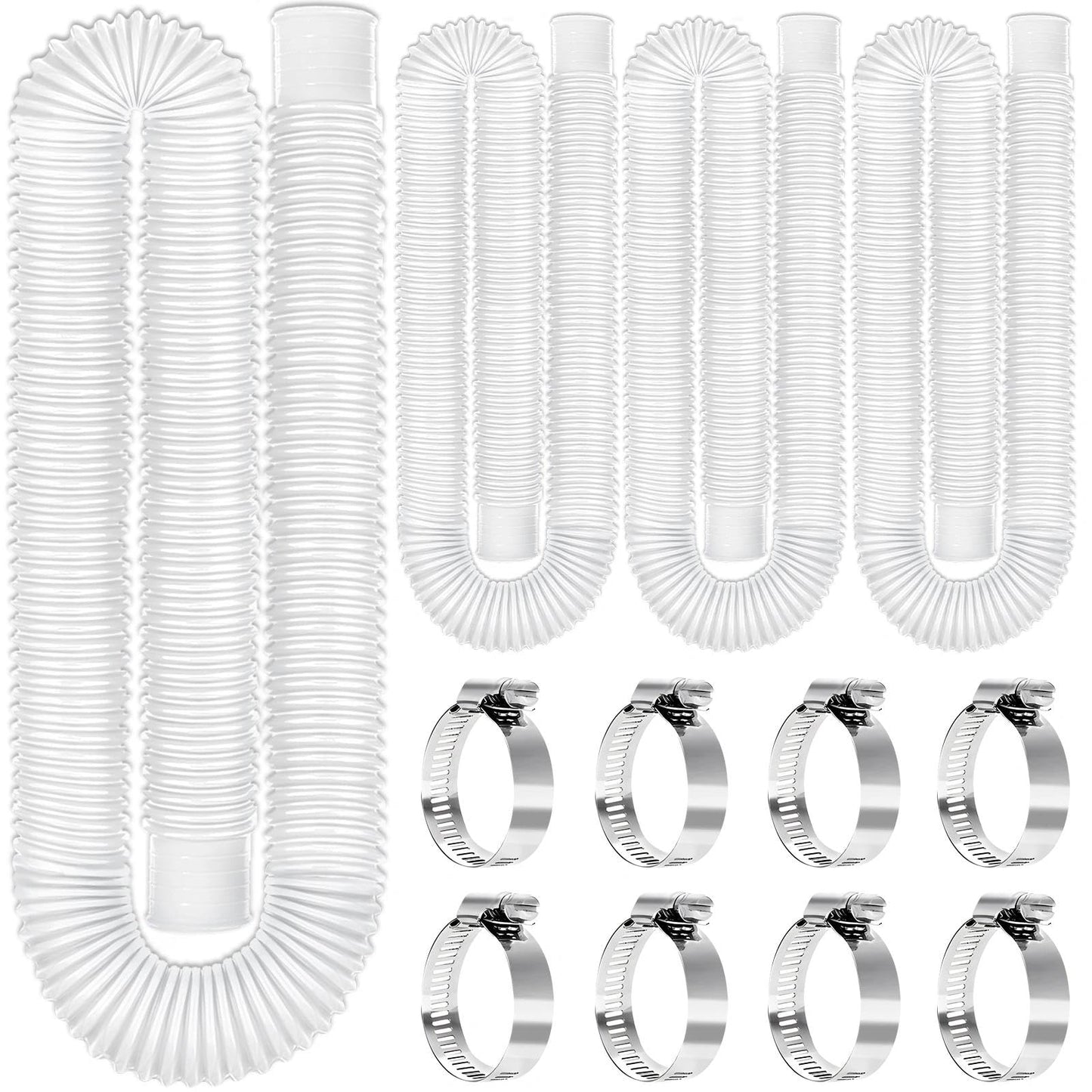 Btanadi Replacement 1.25"×59" Pool Hoses for Above Ground Pools, Above Ground Pool Hoses for Filter Pumps, 4 Pack with 8 Metal Clamps (White)