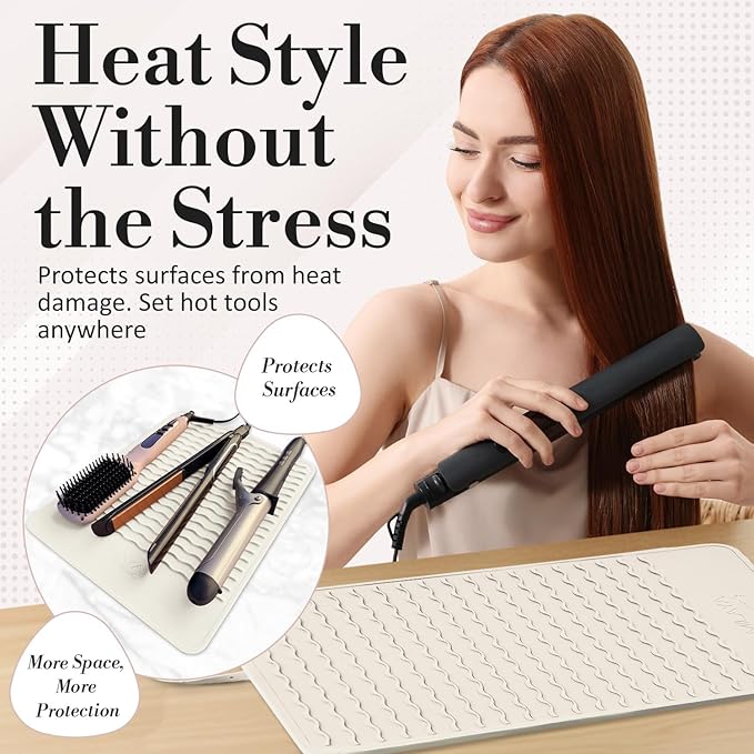 Milaya Beauty Extra Large Heat Resistant Mat for Hair Tools – Silicone Curling Iron Holder & Flat Iron Holder – Non-Slip Hot Tool Mat & Vanity Mat – Vanity Accessories for Women, Salon, Travel