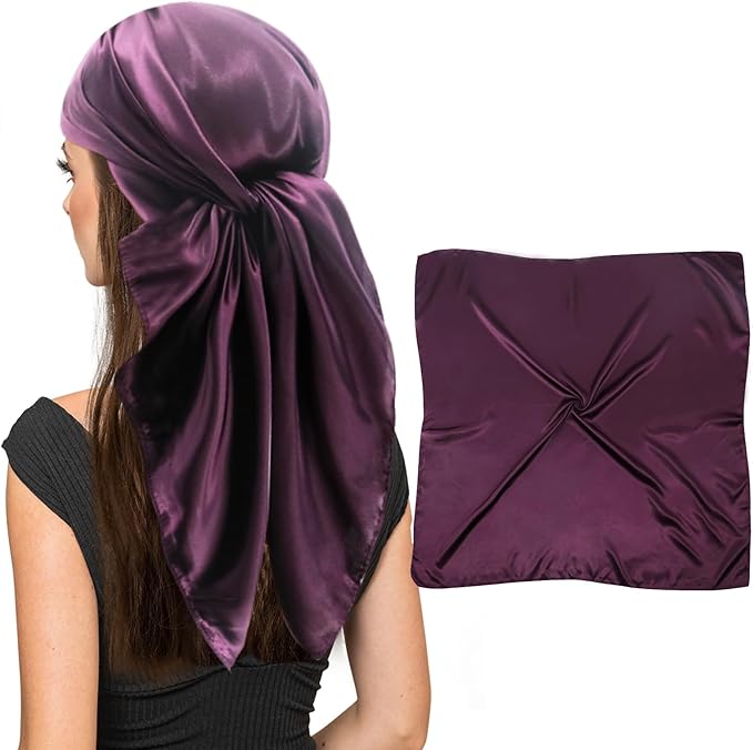 vimate 35" Square Silk Like Head Scarf - Women's Fashion Satin Scarf Bandana for Hair Wrapping at Night.