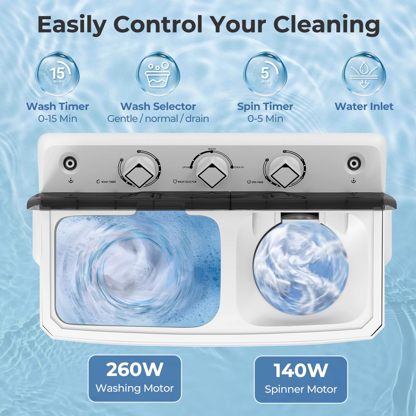 Giantex Washing Machine, 20Lbs Capacity, Washer and Spinner Combo, Portable Compact Twin Tub 12Lbs Washing and 8Lbs Spinning, Inlet and Drain Hose, Laundry Washer for Apartment RV Dorm