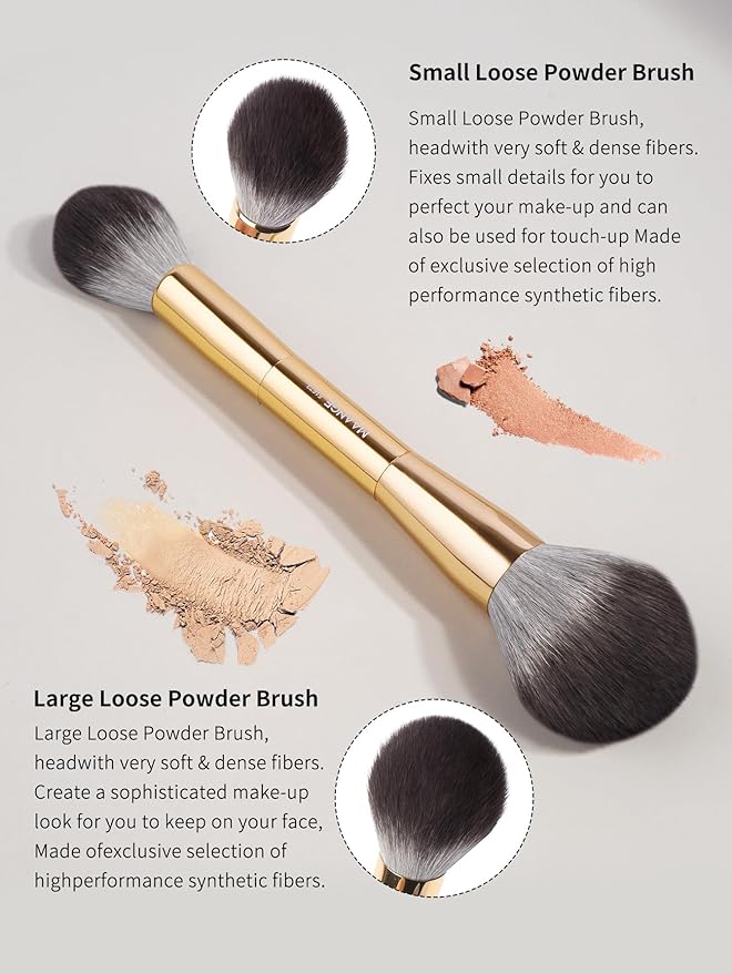 MAANGE 4-Piece Gold Cosmetic Brush Set: Double-Ended Angled Kabuki, Foundation, Blush & Contour Brushes for Face Makeup