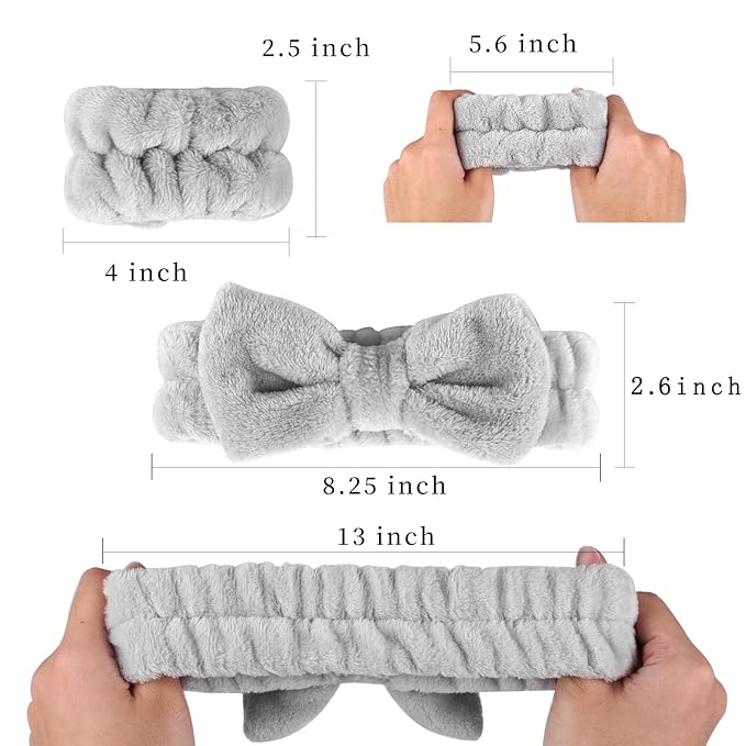12 PCS Face Wash Headband Wristband Set for Women, Microfiber Spa Hair Wraps for Girls, Makeup Skincare Headbands Wrist Bands for Washing Face（Black, Gray, Light coffee, Beige）