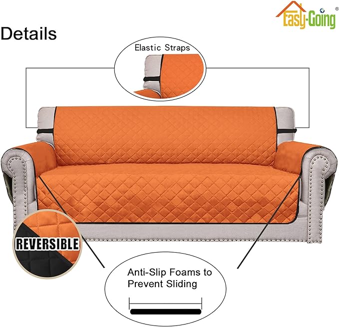 Easy-Going Oversized Chair Sofa Slipcover Reversible Sofa Cover Water Resistant Couch Cover Furniture Protector Cover with Elastic Straps for Pets Dog (Oversized Chair, Orange/Black)