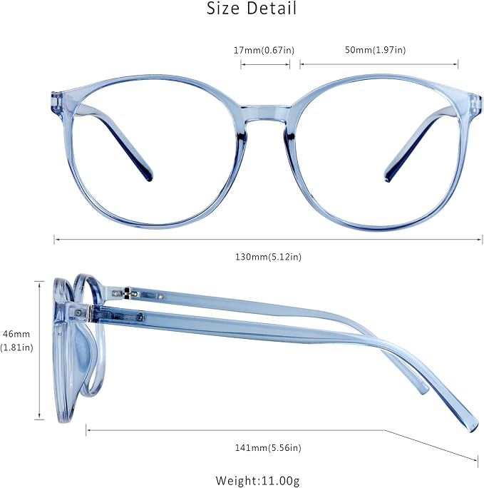 LifeArt Round Blue Light Blocking Glasses, Computer Glasses, Gaming Glasses, TV Glasses for Women Men (Light Blue, 1.00 Magnification)