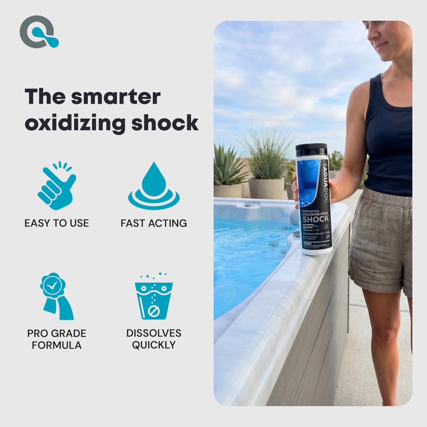 AquaDoc Oxidizing Shock for Hot Tub - 32oz - Oxygen Based Non Chlorine Spa Shock Oxidizer for Hot Tub to Support Bromine and Chlorine Systems - Made in USA