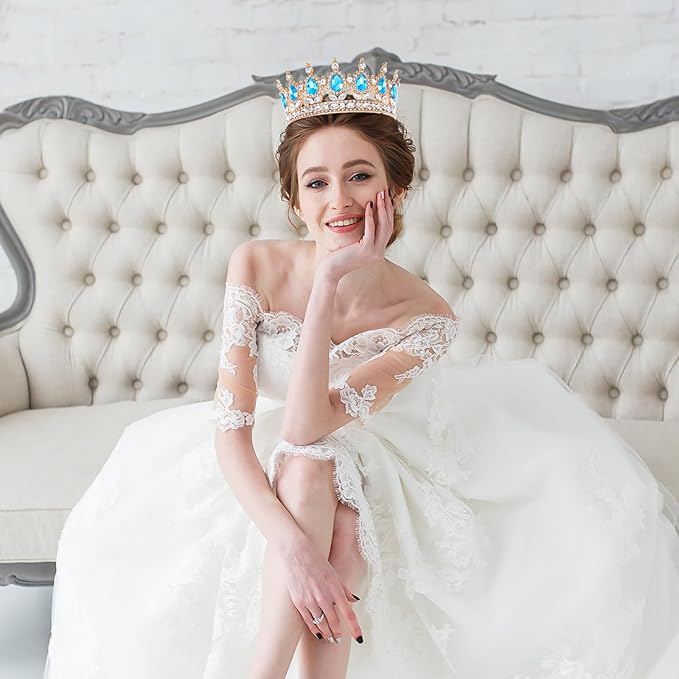 Blue Queen Crown for Women Crystal Tiara for Women Rhinestone Wedding Headband for Bride Hair Accessories for Costume Birthday Party Prom Gifts