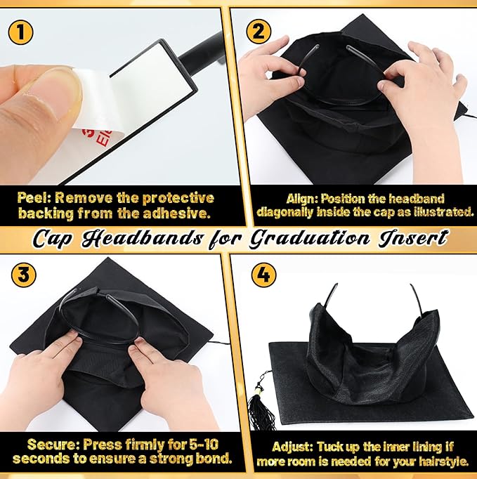 Sofeavo Graduation Cap Headband Insert - Secure Grad Cap Headband for Graduates, Women & Students - Keeps Hairstyle Intact for Graduation Hat Stability - Essential Hat Accessories