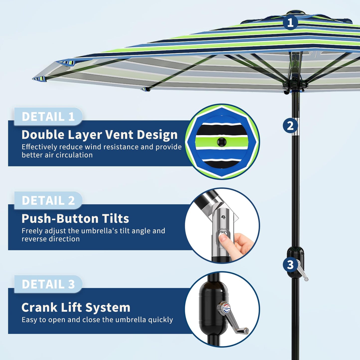 Garvee 10FT Patio Umbrella - Outdoor Table Umbrella with Crank Lift & Push Button Tilt - Market Umbrella 8 Sturdy Ribs UV Protection for Pool, Deck, Yard, Garden