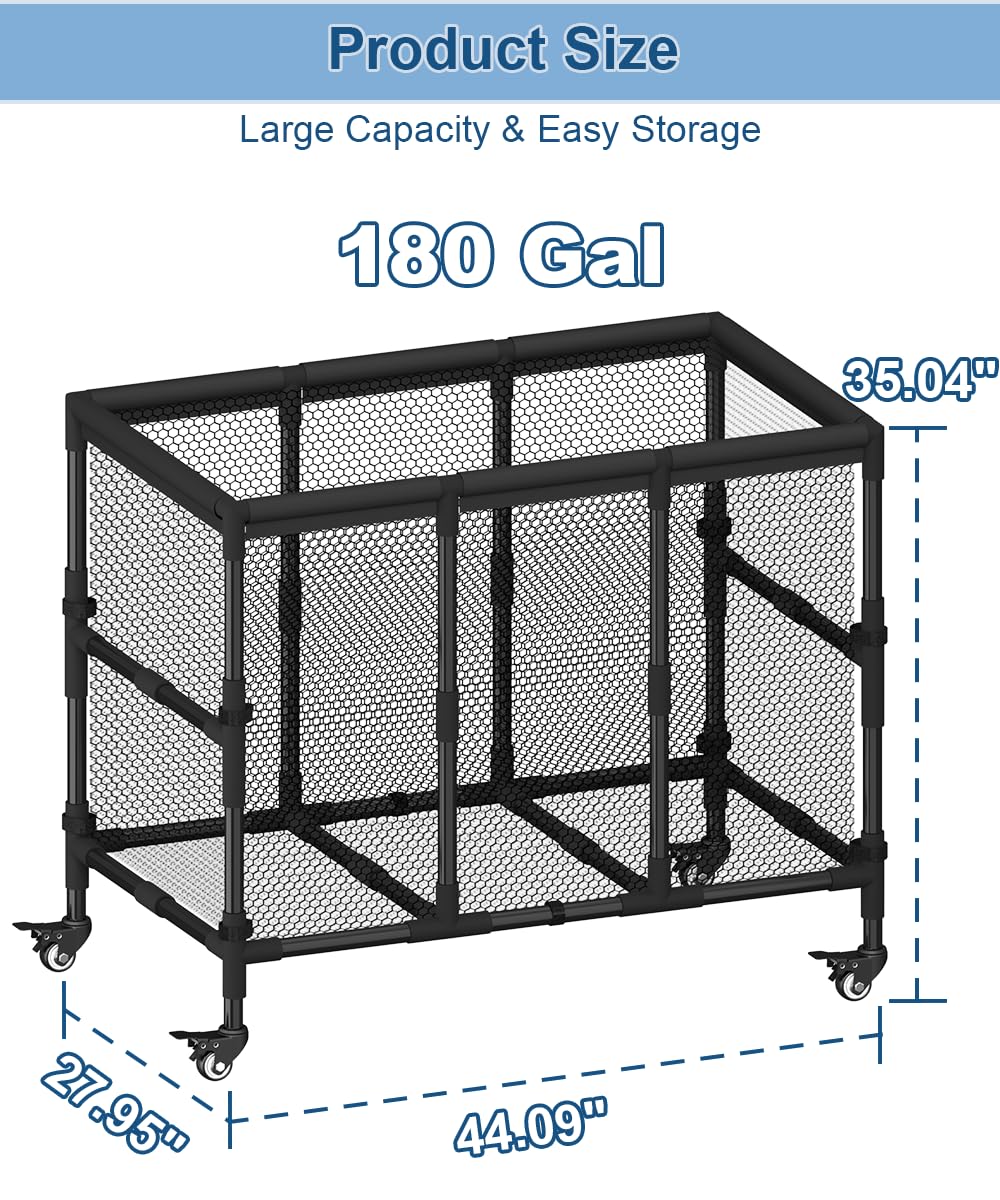 Ardier 180 Gallon Pool Float Storage, Swimming Pool Storage Bin for Swimming Acessories, Outdoor Rolling Pool Toy Organizer Cart for Pool Noodles, Life Vests, Beach Essentials, Patio Furniture, Black