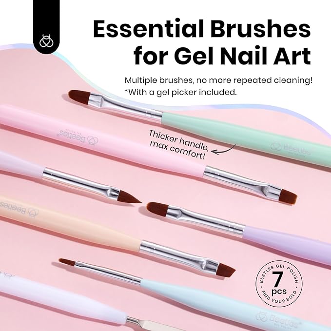 Beetles Nail Art Brushes Set, 7Pcs Nail Art Tools, Fingernail Art Design Pens, Wood Alloy Handle Nail Brush Set, Nail Brushes for Nail Art Salon DIY at Home Manicure Gifts for Women