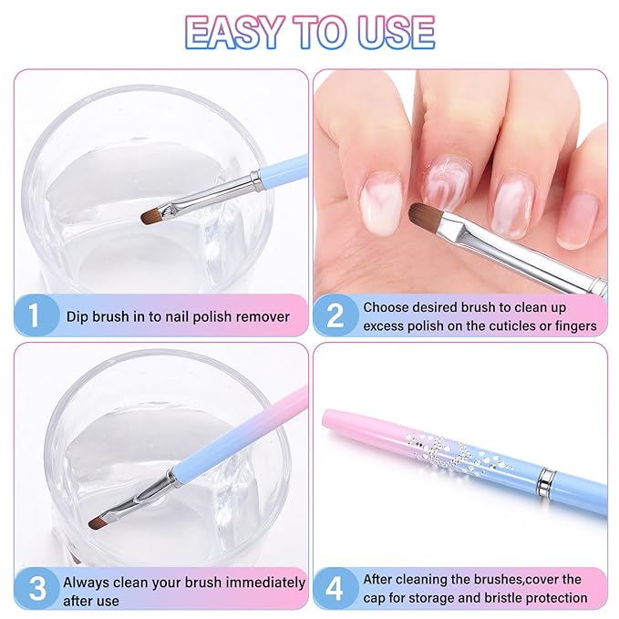 for OPI Nail Polish Remover, 3PCS Nail Clean UP Brushes for Cleaning Polish Mistakes on the Cuticles, Acetone Resistant Nail Brush for Nail Art and Designs