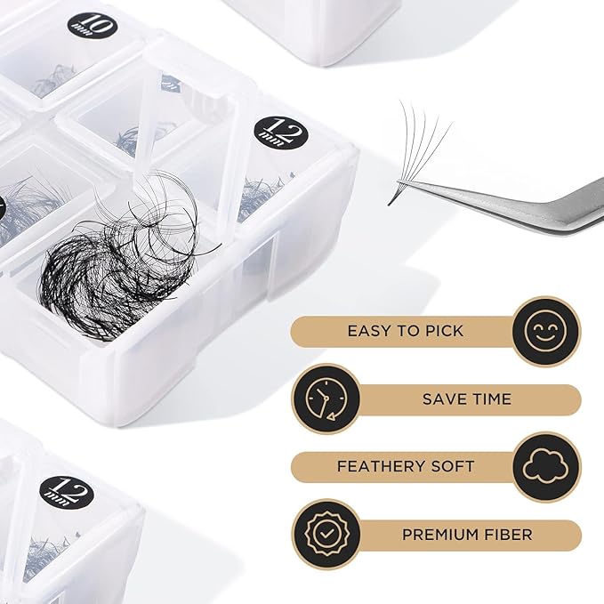 LASHVIEW 1000 Premade Volume Eyelash Extensions Mixed Tray 5D D Curl Premade Lash Fans Pointed Handmade Thin Base (5D-0.07D,9-16mm)