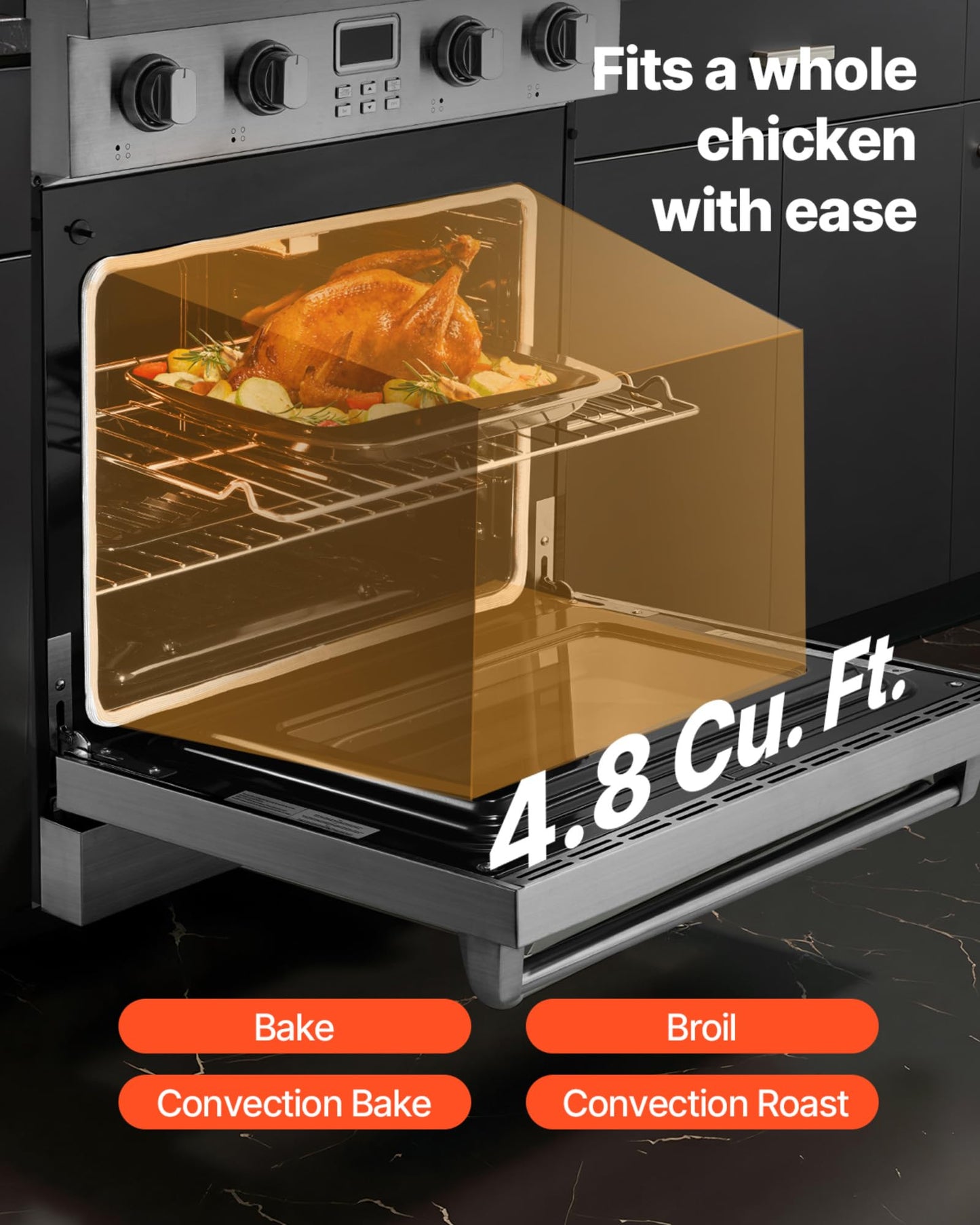 VEVOR Gas Range Oven, 30 Inches Width, Freestanding Stainless Steel Stove and Oven with 4 Sealed Cooktop Burners, Easy Reach Racks, Halogen Light, 4.8 Cu. Ft. Capacity, for Home Apartment Kitchen