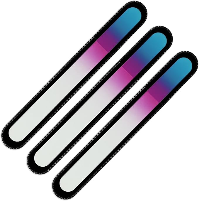 Mont Bleu Rainbow Crystal Nail File in Black Pouch - Large/Professional Size - Czech Tempered Glass - Handmade in Bohemia (Czech Republic)