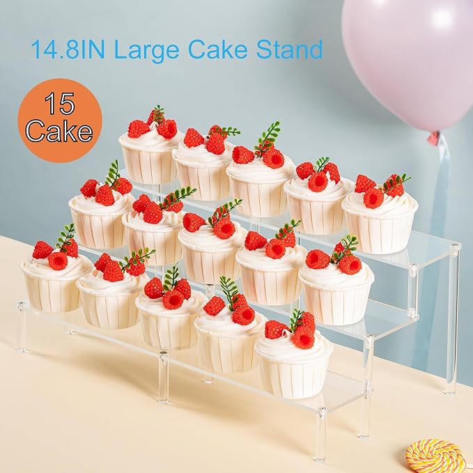 HENABLE 14.8 IN Large Acrylic Perfume Organizer Stand, Clear Display Risers for Perfume, Cologne, Cosmetic, Skincare, Funko POP, Dessert Display, Cupcake Stand Holder