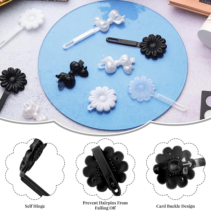 Janinka 72 Pieces Self Hinge Plastic Hair Clips: 80s 90s Cartoon Hairpins, Colorful Cute Clips for Toddler Girls (White Black Clear, Classic)