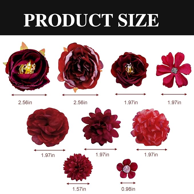 21 PCS Hair Flowers Boho Hair Barrettes Accessories Hawaiian Silk Flower Clips Girls Red Floral Bride Headpiece Festival(Red)