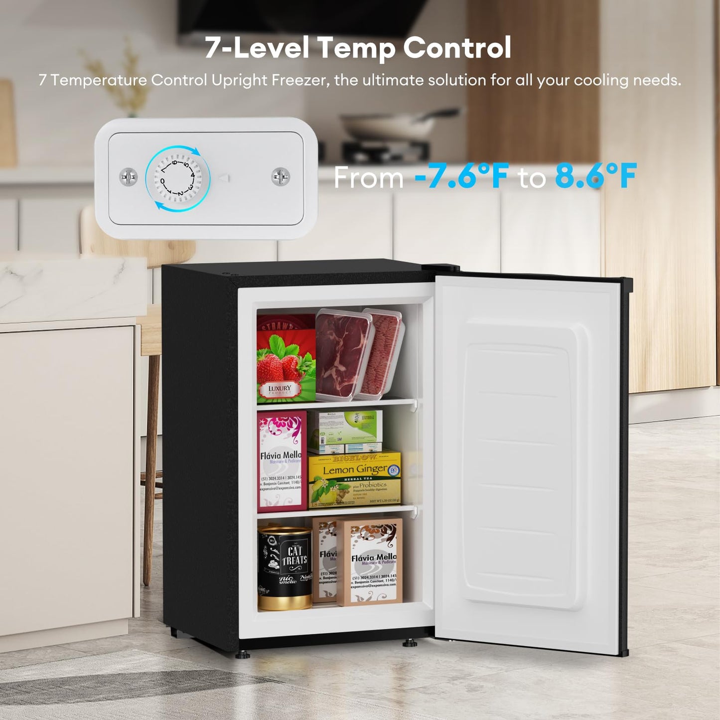 Muhub 7.0 Cu Ft Chest Freezer – Compact Deep Freezer with 7-Level Thermostat, Removable Basket & Top Opening, for Home Kitchen(Black,7.0)