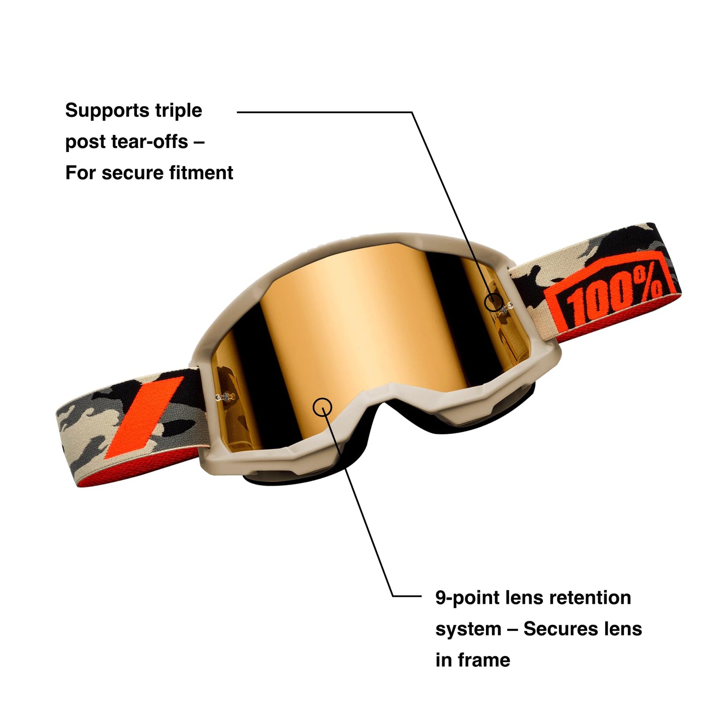 100% Strata 2 Moto/MTB Goggle - Black; Mirror Silver