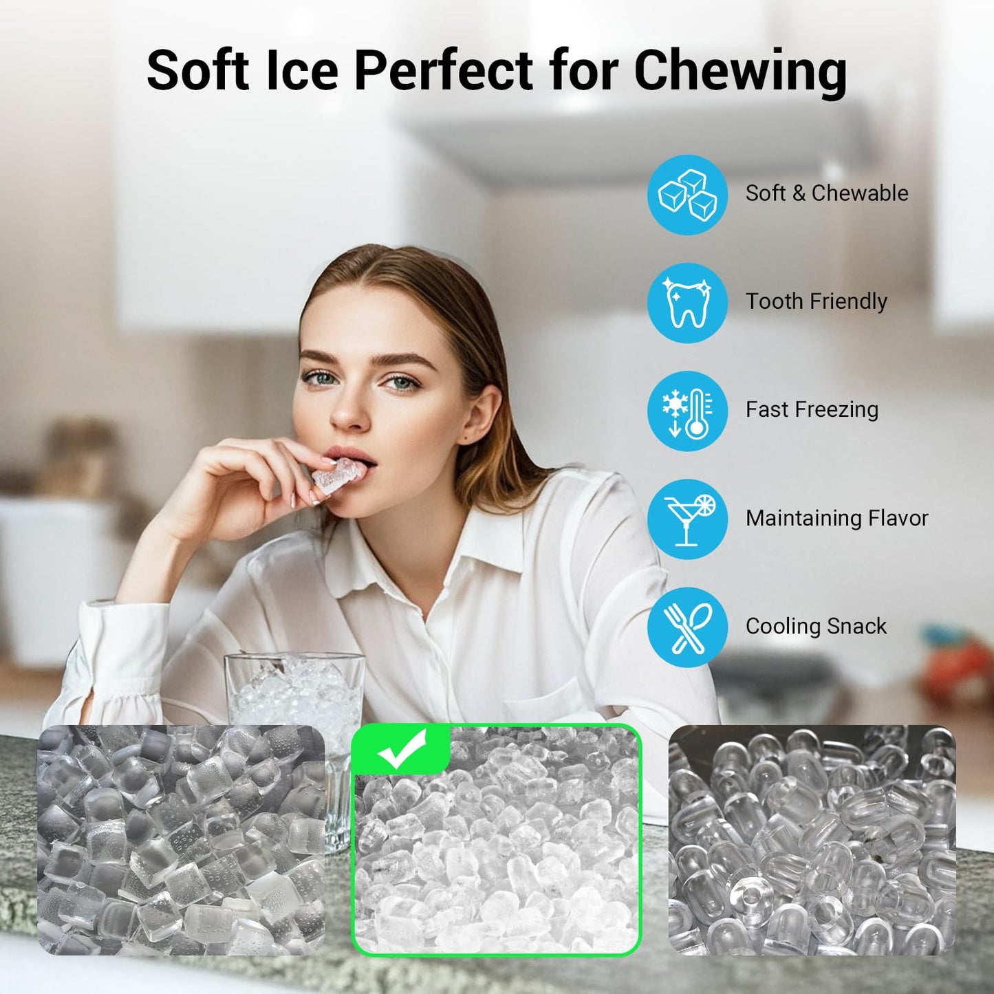 Countertop Nugget Ice Maker with Water Tank, 40 lbs/24H, 5-8min Ready, Self-Cleaning, Chewable Pellet Ice, Stainless Steel Counter Table Ice Machine for Home, Office, RV, Camping
