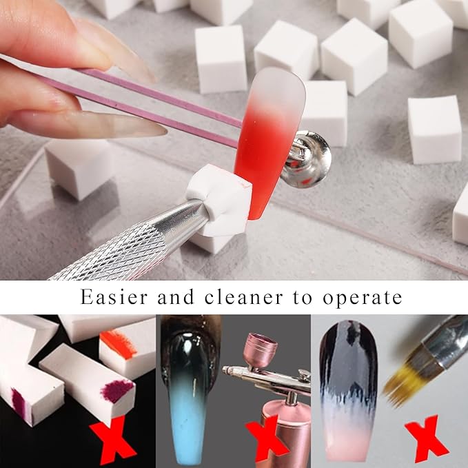 150Pcs Soft Nail Sponges for Ombre Mini Nail Art Sponges With Grabbing Pen Aura Nail Gradient Brush for Gel Nail Polish Sponge With 50pcs Disposable Gel Polish Palette Paper