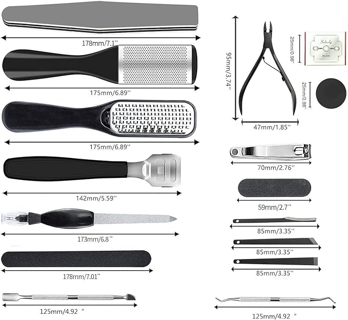 Professional Pedicure Kit, 36 in 1 Stainless Steel Foot Care Kit Foot Rasp Dead Skin Remover for Home & Salon Care, Black
