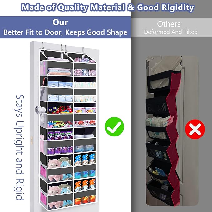 UVIAHOMI Heavy Duty Over The Door Organizer 6 Tiers, Extra Large Behind Door Storage of 12 Big Front & 12 Mesh Pockets, 80lb Weight Capacity, Hanging Doors Storage for Closet Bedroom Nursery, Gray