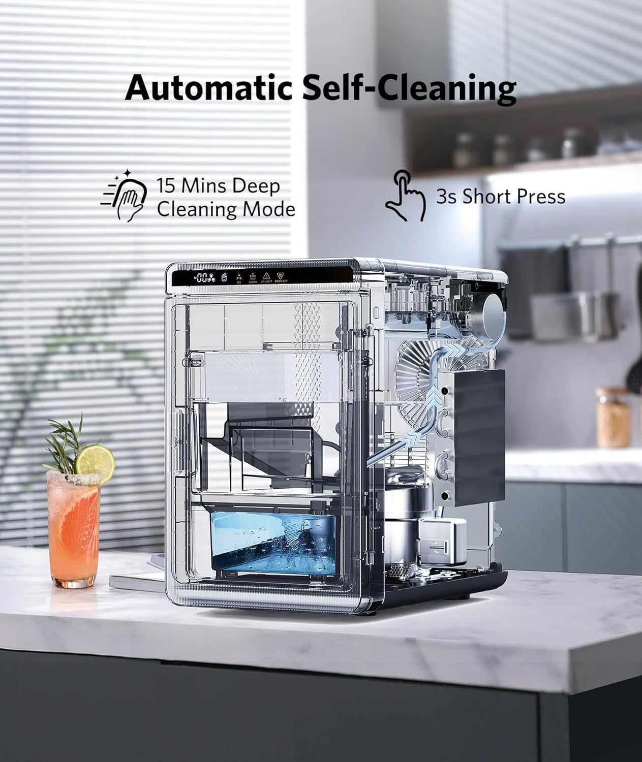Electactic Clear Ice Cube Makers- Produces 9 Large, 1.6" Clear Ice Cubes per Hour, 24H Timer, Self-Cleaning, 5 Ice Cube Sizes for Cocktails, Whiskey & Bourbon